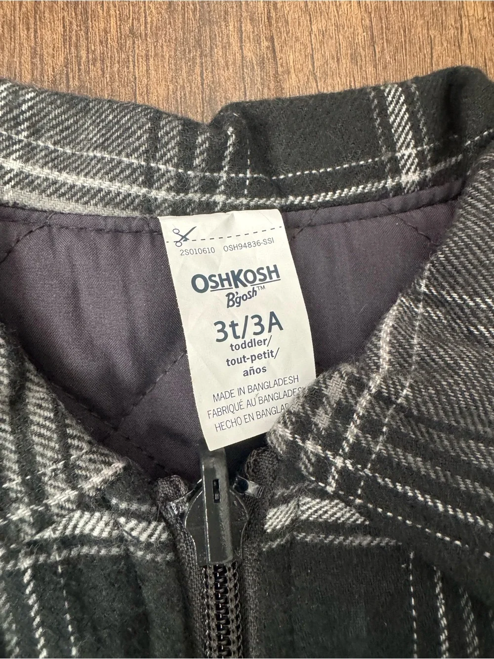 OshKosh B'gosh Black & Gray Plaid Reversible Zip-Up Jacket, Size 3T NWT